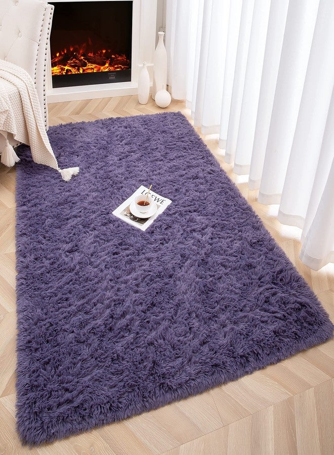 Foxmas Soft Fluffy Area Rugs for Bedroom Kids Room Plush Shaggy Nursery Rug Furry Throw Carpets for Boys Girls, College Dorm Fuzzy Rugs Living Room Home Decorate Rug, 3ft x 5ft, Grey Purple - Image 3